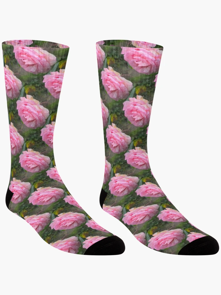 Thumbnail 3 of 5, Socks, Watercolour Style Pink Roses designed and sold by DesignsofNote.