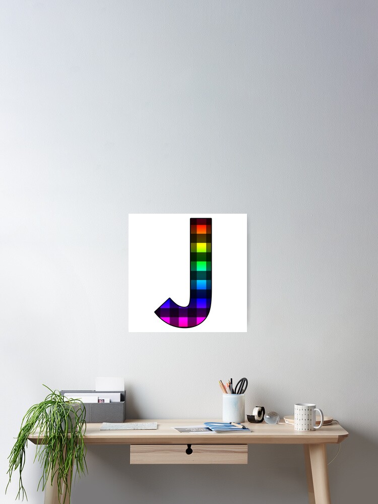 The Letter J - Monogram in Rainbow and Black Buffalo Plaid