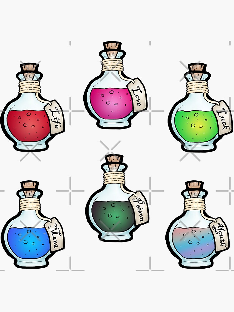 Collection of magic potions, fantasy stickers clipart