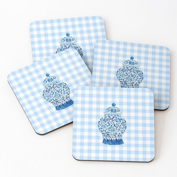 Item preview, Blue and White Ginger Jar with Gingham designed and sold by monpetitbijou.