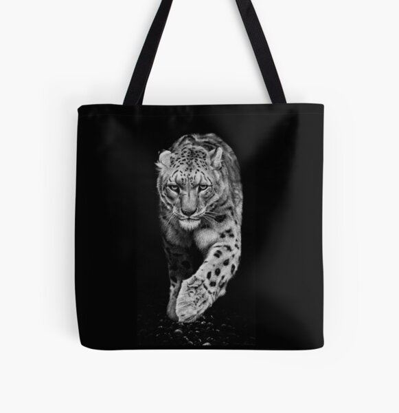 Snow Leopard Black and White Artwork All Over Print Tote Bag