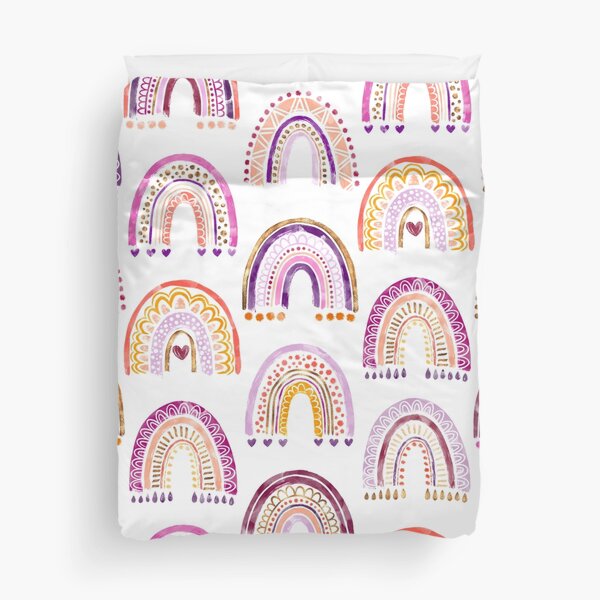 Boho rainbow pattern, watercolor rainbow, boho rainbow, rainbow pattern, aesthetic pattern, boho pattern, good vibes Duvet Cover