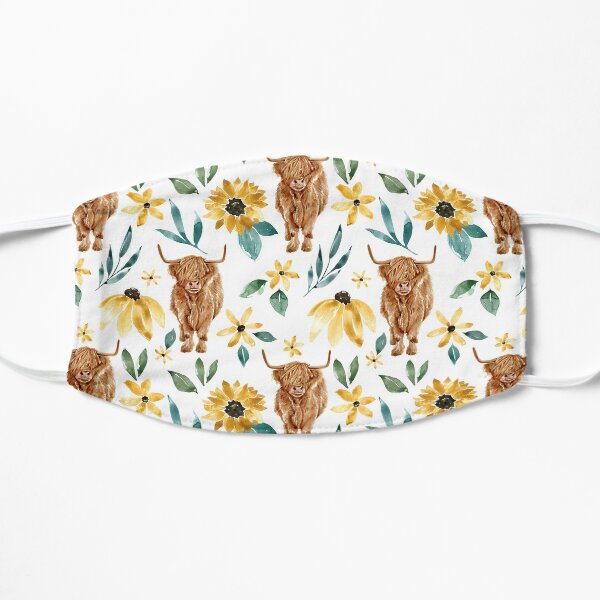 Highland Cow and Sunflowers, Wildflowers, Cow Art, Yellow Floral Flat Mask