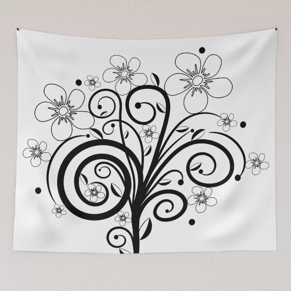 Item preview, Flower tendril, flowers, blossoms, floral, ornaments, black, white designed and sold by rhnaturestyles.