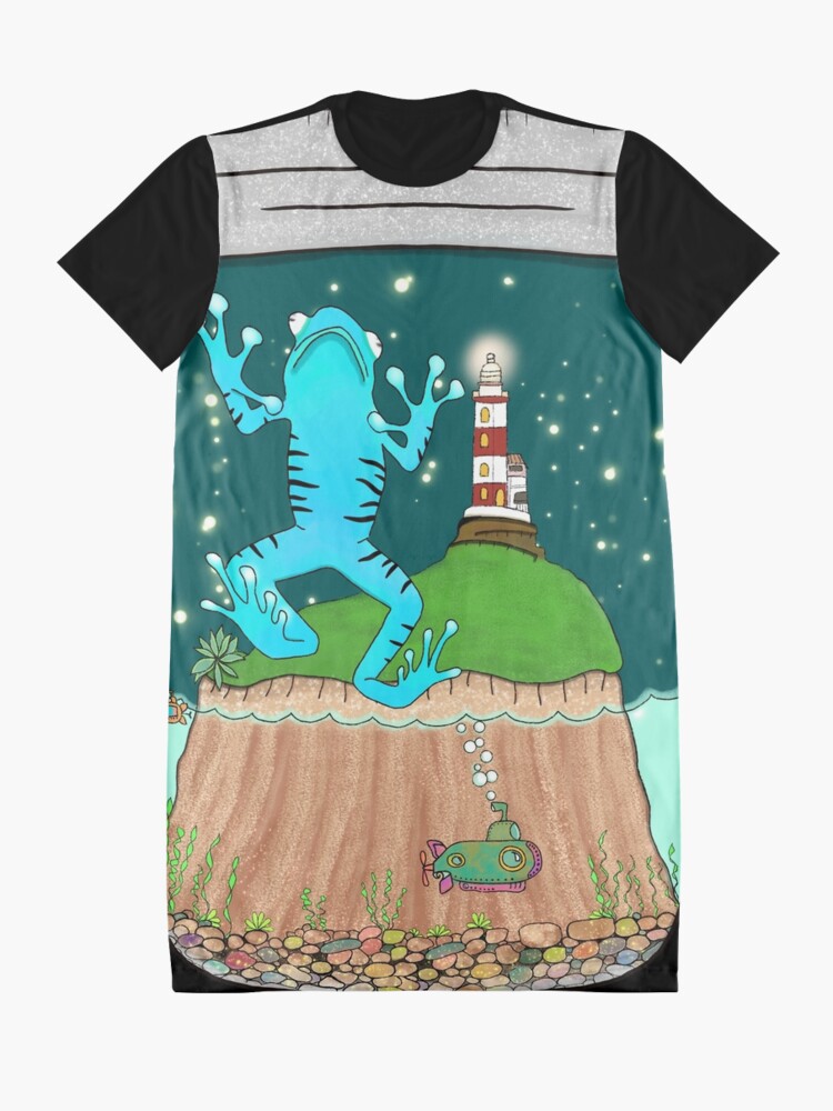 Alternate view of Poisonous Dart Frog and Lighthouse, Terrarium Jar No. 6 Graphic T-Shirt Dress