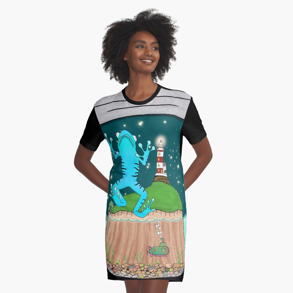 Poisonous Dart Frog and Lighthouse, Terrarium Jar No. 6 Graphic T-Shirt Dress
