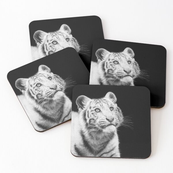 Item preview, White Tiger Cub Black and White Artwork designed and sold by MHScratchboard.