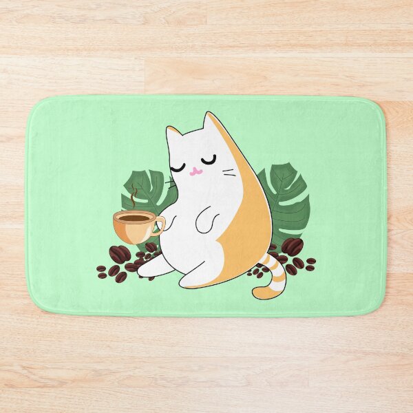 Item preview, Ginger persian orange cute cat drinking coffee surrounded by leaves and beans of coffee designed and sold by SGS-.
