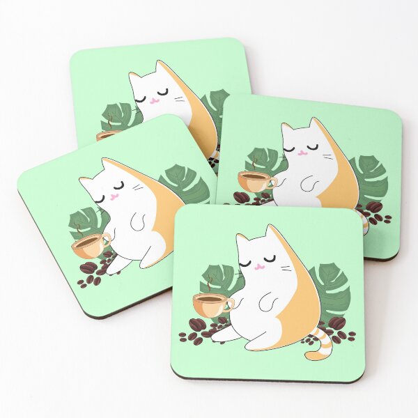 Item preview, Ginger persian orange cute cat drinking coffee surrounded by leaves and beans of coffee designed and sold by SGS-.