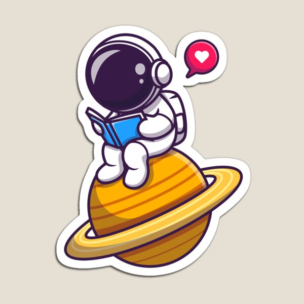 Cartoon Astronaut Sitting On Saturn Reading A Book Heart Magnet for Sale  by ZiesMerch