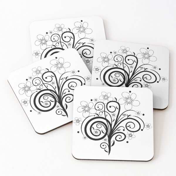 Item preview, Flower tendril, flowers, blossoms, floral, ornaments, black, white designed and sold by rhnaturestyles.
