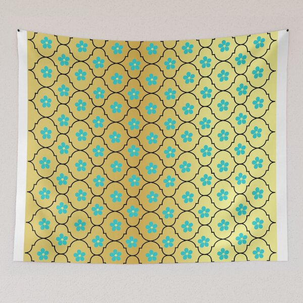 Item preview, Blue flower with gold background pattern designed and sold by KIKOOSTORE.