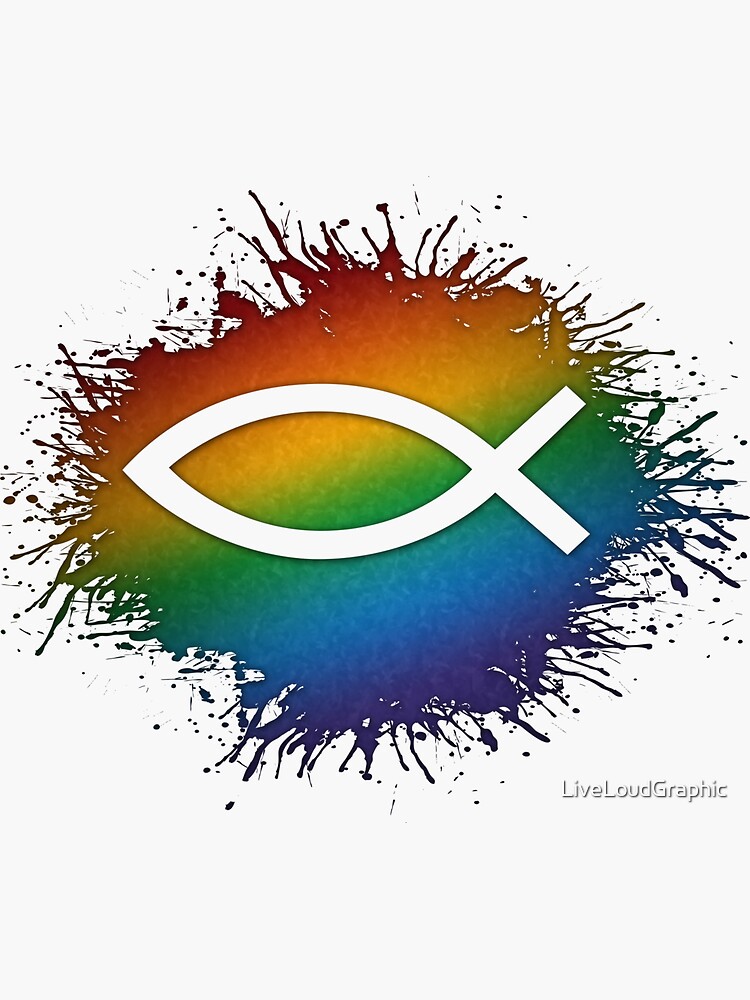 "Paint Splatter LGBTQ Pride Rainbow Christian Fish Symbol" Sticker For ...