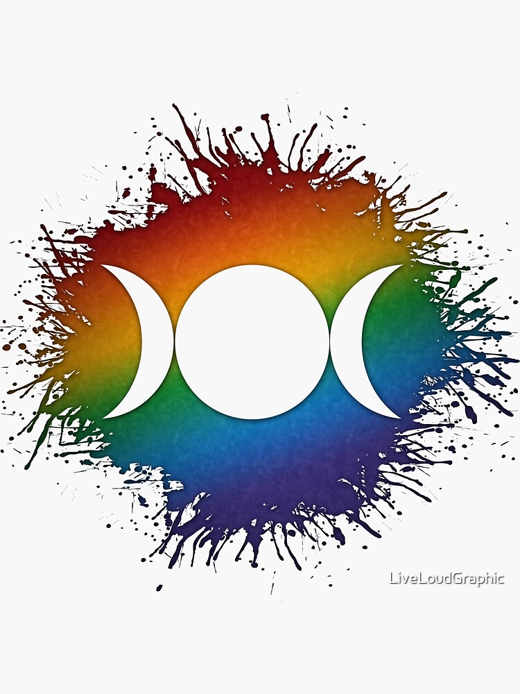 "Paint Splatter LGBTQ Pride Rainbow Triple Goddess Moon Symbol" Sticker ...