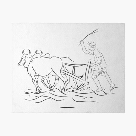 Indian male and female farmers working in paddy field flat cartoon style,  vector illustration on landscape background. Man plowing agricultural land  with buffal…