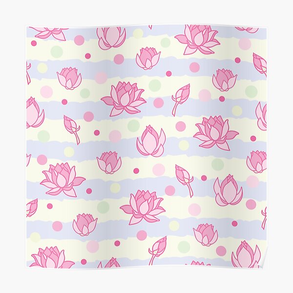 Lotus with Polka Dots and Stripes Poster