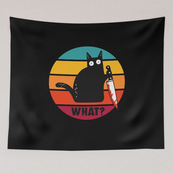 Item preview, Cat What? Funny Murderous Black Cat With Knife designed and sold by enjoytheshirt.