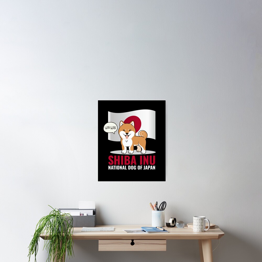 "Shiba Inu Dog Barking in Japanese Flag of Japan" Poster by CreativeFit