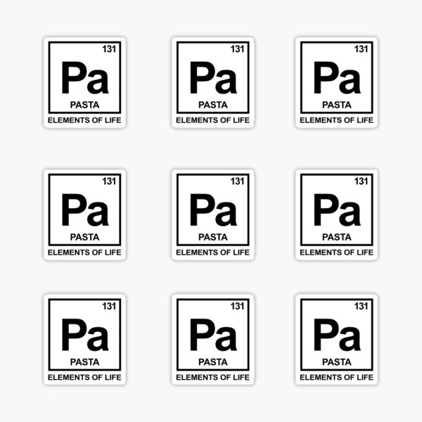Elements of life: 131 pasta Periodic table of pasta Sticker by  PhrasesTheThird
