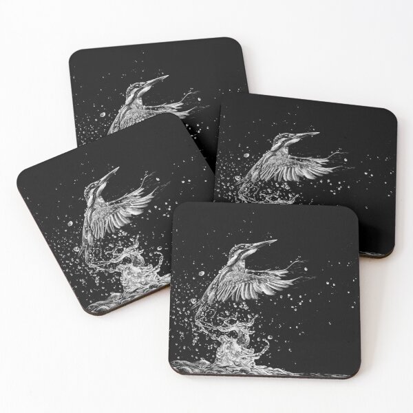 Kingfisher Black and White Art Coasters (Set of 4)