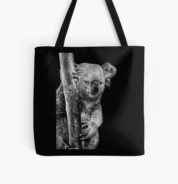 Koala Black and White Art All Over Print Tote Bag