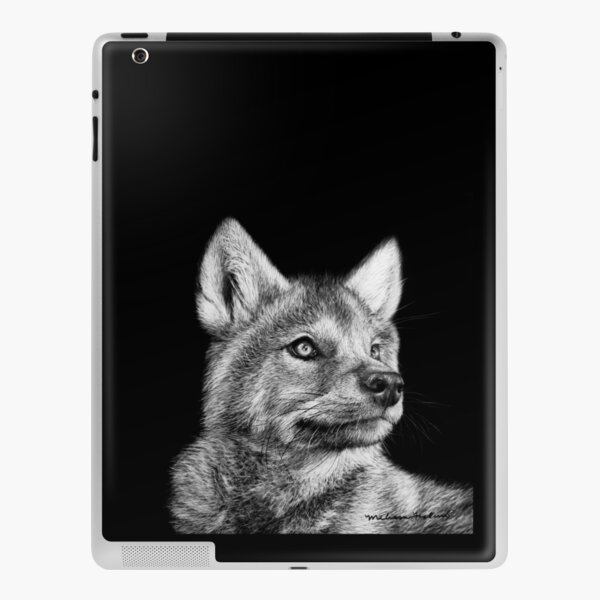 Wolf Pup Black and White Art iPad Skin
