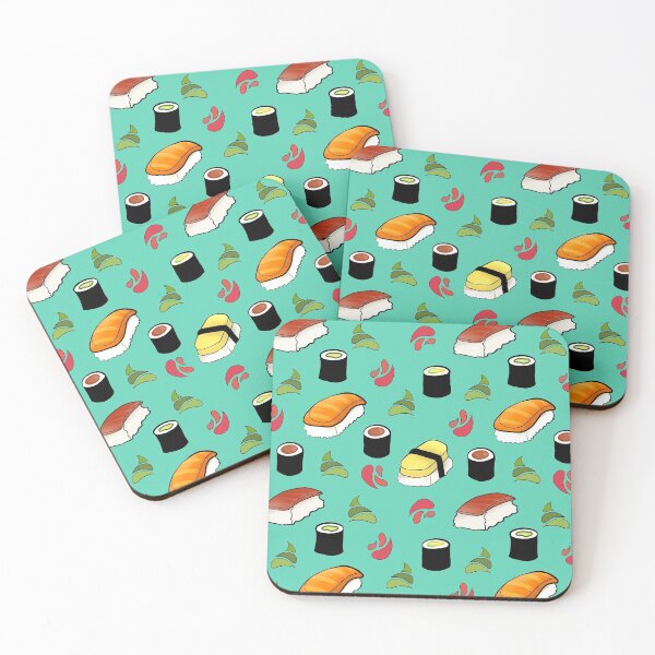 Item preview, Maki and Nigiri Sushi with Ginger and Wasabi Pattern (teal) designed and sold by Creacats.