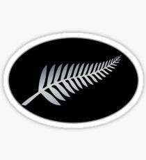 Pegatina Helecho plateado sobre un fondo oval negro Símbolo neozelandés del kiwi