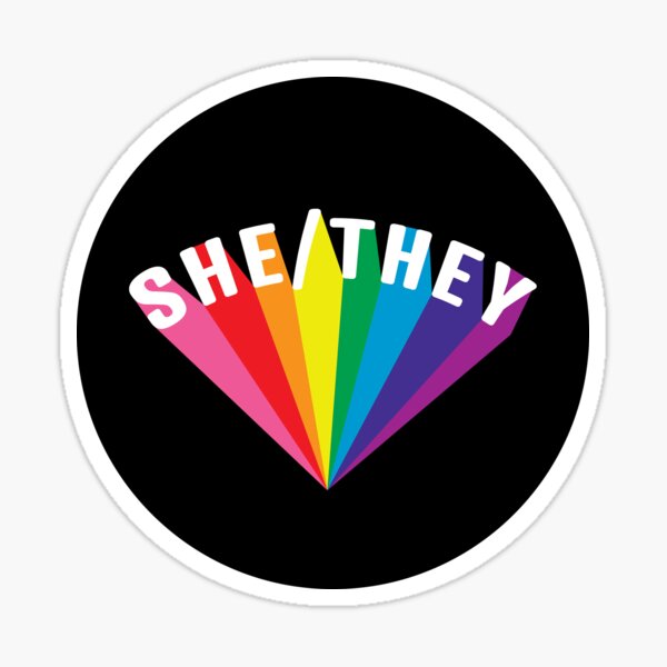 She/They Pronouns Rainbow Burst Sticker for Sale by