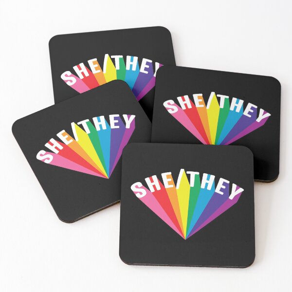 Item preview, She/They Pronouns Rainbow Burst designed and sold by lavenderhearts.