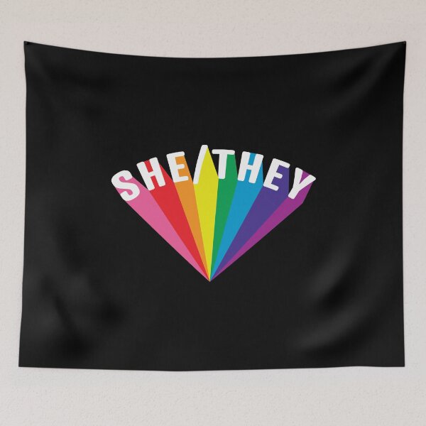 Item preview, She/They Pronouns Rainbow Burst designed and sold by lavenderhearts.