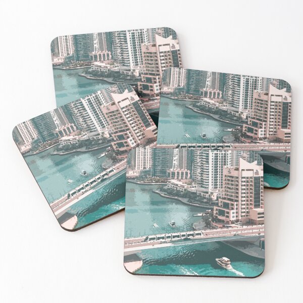 Item preview, Floating Bridge - Dubai, United Arab Emirates Retro Watercolor Travel Landmark Art Print designed and sold by mchda.