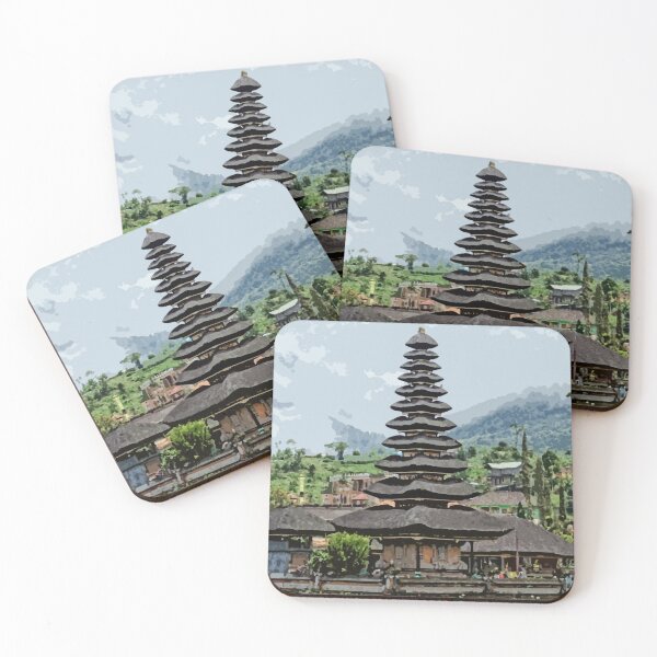 Item preview, Pura Ulun Danu Bratan - Bali, Indonesia Retro Watercolor Travel Landmark Art Print designed and sold by mchda.