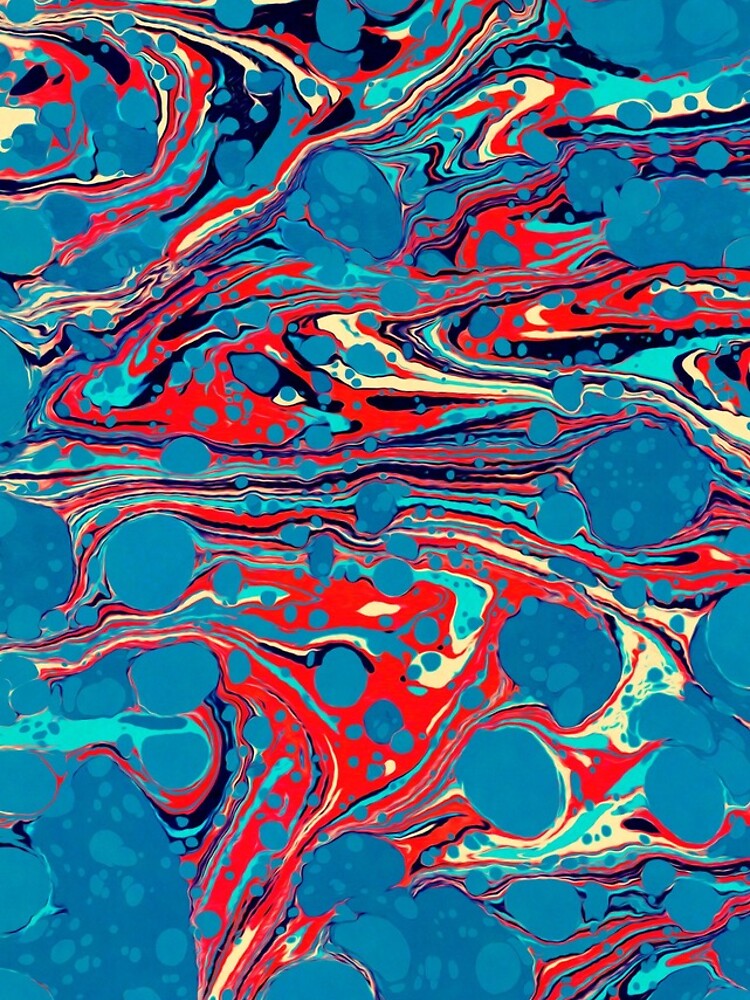 Psychedelic Blue Red Marbled Paper by voodoopsy