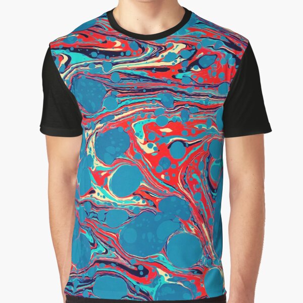 Psychedelic Blue Red Marbled Paper Graphic T-Shirt