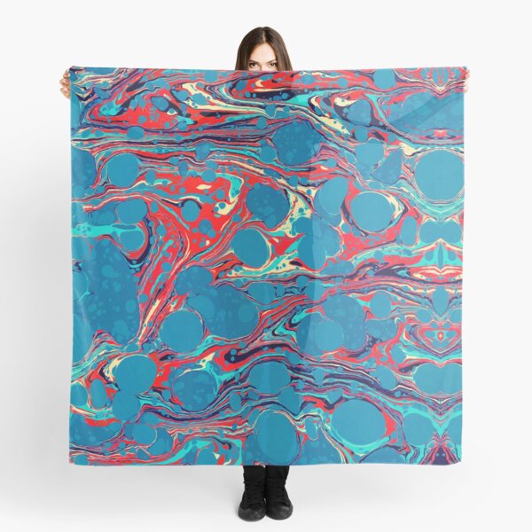 Psychedelic Blue Red Marbled Paper Scarf
