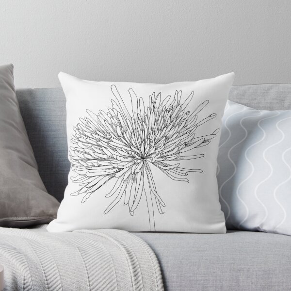 Chrysanthemum | Fine Line Floral Art Throw Pillow