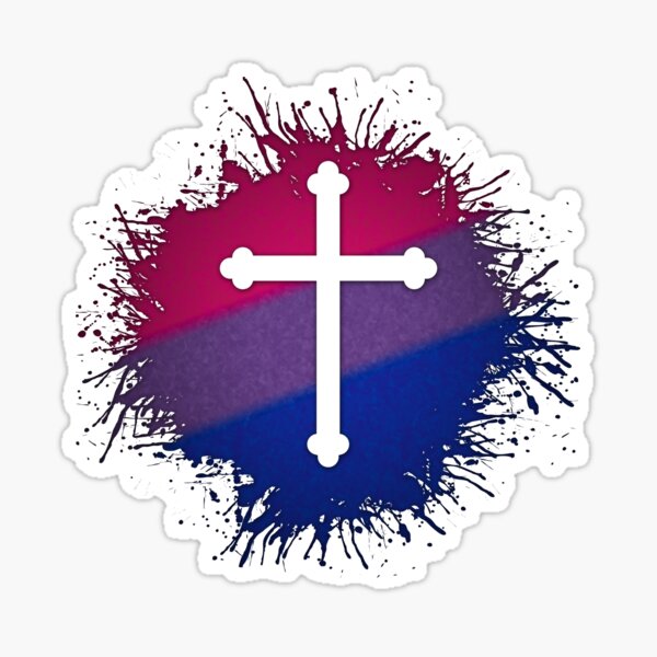 Paint Splatter Bisexual Pride Christian Cross Symbol Sticker