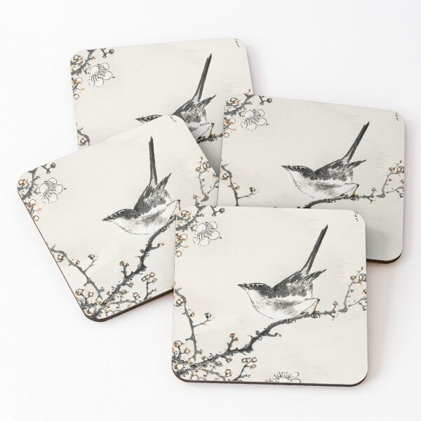 Item preview, bush warbler and white plum tree illustration 43380647821 designed and sold by Bird-Lore.