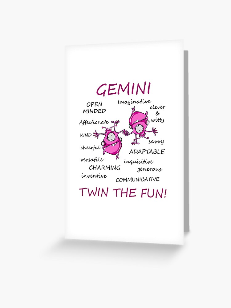 Zodiac sign Gemini crazy twins for June born personality traits Greeting Card