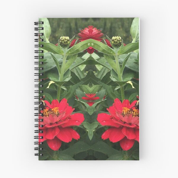 Item preview, Bumblebees Feast in the Scarlet Zinnias, Fiery Symmetry of Love  designed and sold by RoseAromas.