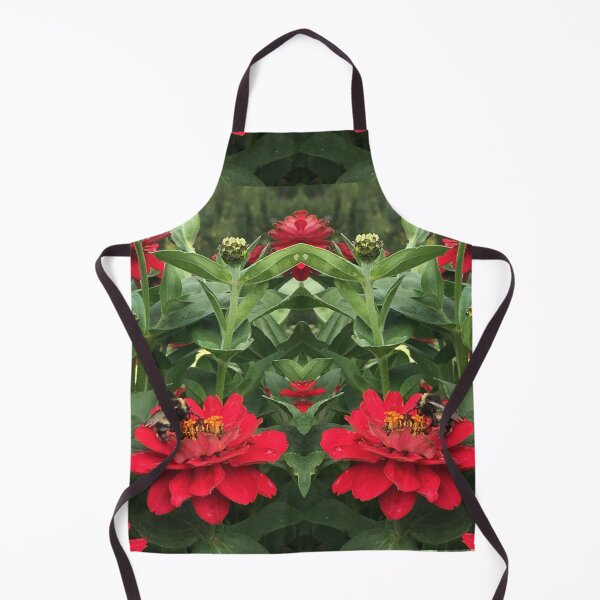 Item preview, Bumblebees Feast in the Scarlet Zinnias, Fiery Symmetry of Love designed and sold by RoseAromas.
