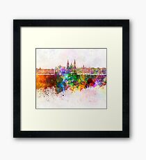 Santiago de Compostela skyline in watercolor background Framed Print