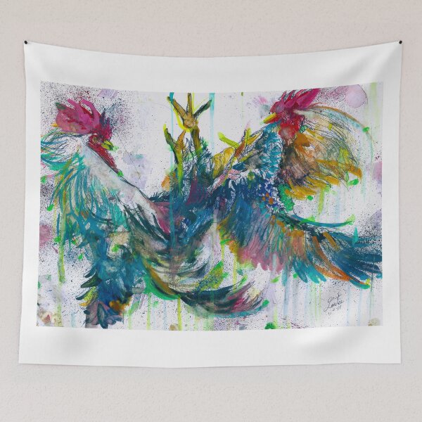 Item preview, ROOSTERS FIGHTING - watercolor painting designed and sold by lautir.