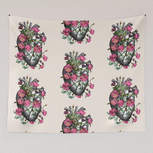Item preview, Floral Human heart with pink anemones, vintage effect designed and sold by Collagedream.