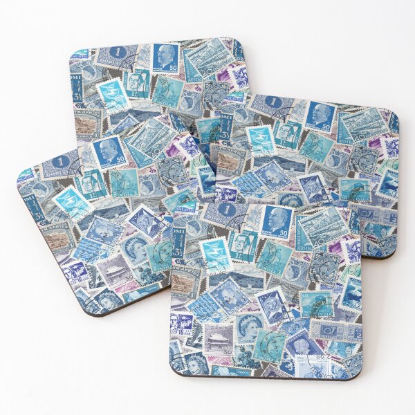 Item preview, Blue retro postage stamps designed and sold by Salomėja MayBeeInk.