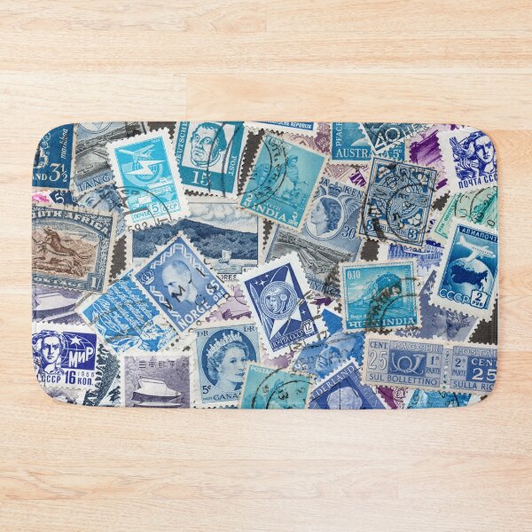 Item preview, Blue retro postage stamps designed and sold by Salomėja Misė.