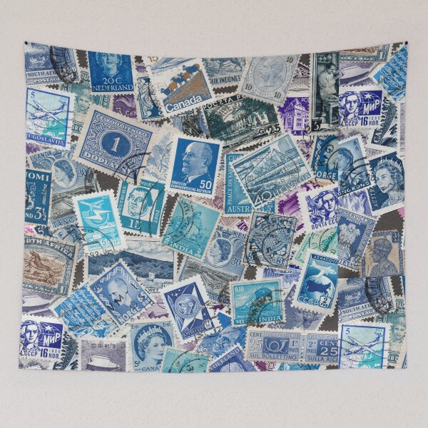 Item preview, Blue retro postage stamps designed and sold by Salomėja Misė.