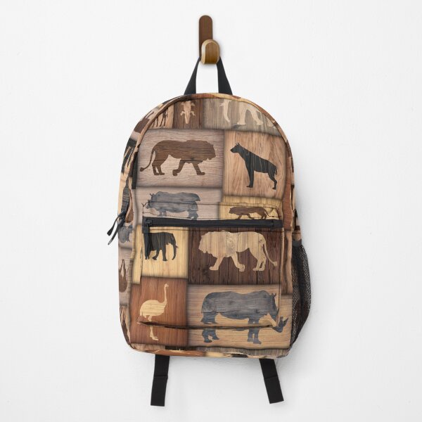 Item preview, African savanna animals silhuette pattern with different type of wood textures designed and sold by CiniArt.