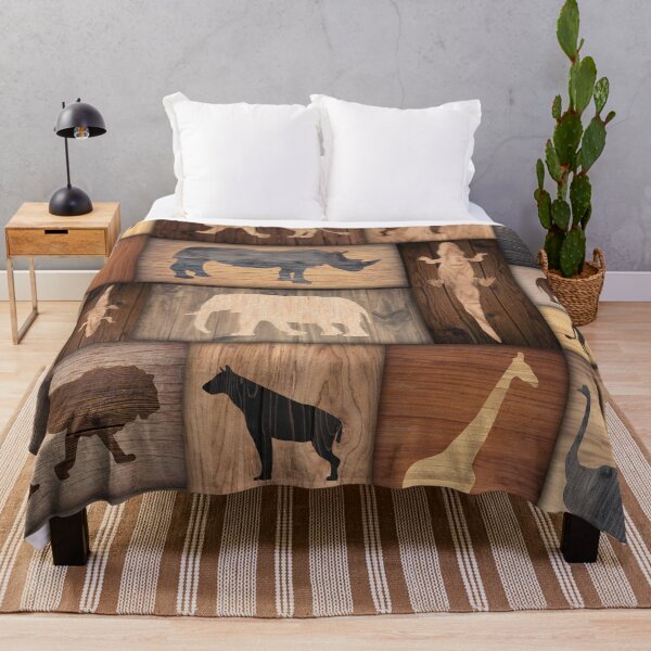 Item preview, African savanna animals silhuette pattern with different type of wood textures designed and sold by CiniArt.